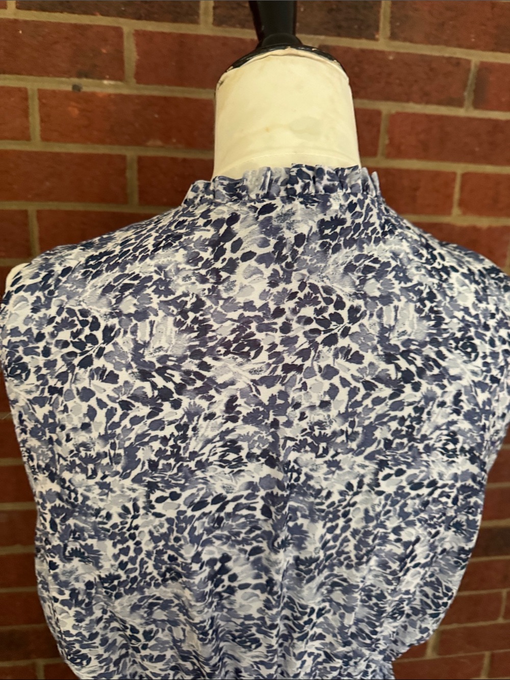 MSK Blue and White Floral Tiered Maxi Dress - Sleeveless Smocked Waist - Picture 7 of 10